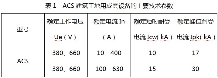 ACS建筑工地用成套设备的主要技术参数图片 ACS建筑工地用成套设备的主要技术参数图片