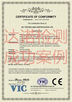 温州昭阳光学有限公司CE认证证书